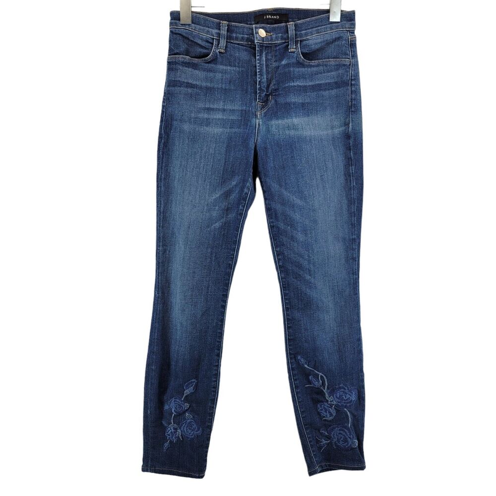 J Brand Alana High Rise Skinny Ankle Jeans Size‎ 28 Blue Embroidered Roses